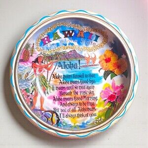 Vintage Ken Haag Hawaii Tin Bowl Hula Aloha Tiki Bar Decor 10in Signed Beach